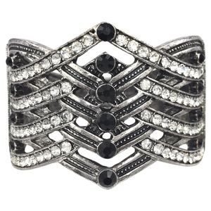 Chunky Silver Rhinestone Statement Hinged Clamp Bracelet